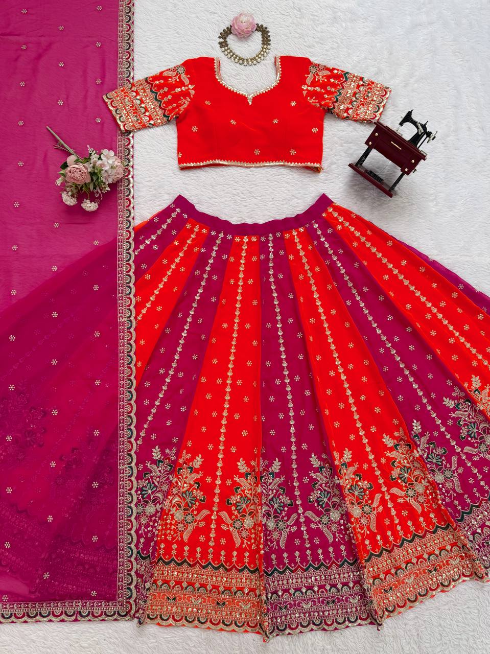 Pink-Orange Color Wedding Wear Designer Heavy Lehenga Choli