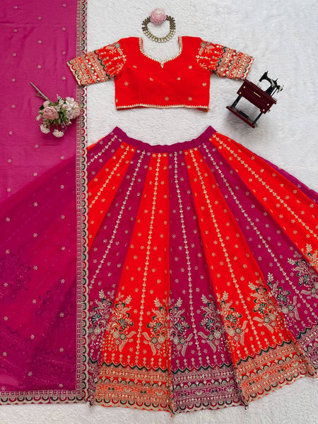 Pink-Orange Color Wedding Wear Designer Heavy Lehenga Choli