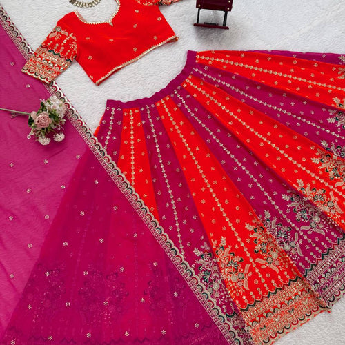 Pink-Orange Color Wedding Wear Designer Heavy Lehenga Choli