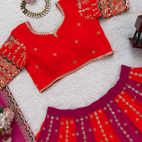 Pink-Orange Color Wedding Wear Designer Heavy Lehenga Choli