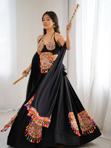 Black Color Navratri Designer Gamthi Work Rady to Wear Lehenga Set