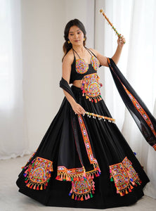 Black Color Navratri Designer Gamthi Work Rady to Wear Lehenga Set