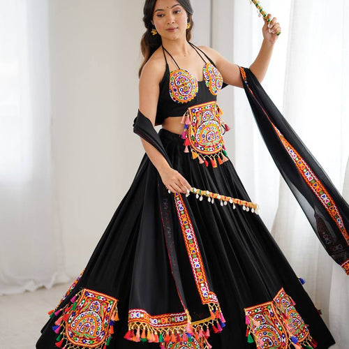 Black Color Navratri Designer Gamthi Work Rady to Wear Lehenga Set