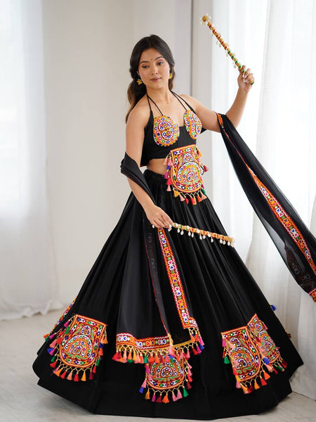 Black Color Navratri Designer Gamthi Work Rady to Wear Lehenga Set