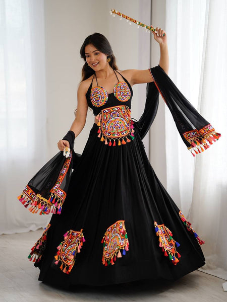 Black Color Navratri Designer Gamthi Work Rady to Wear Lehenga Set