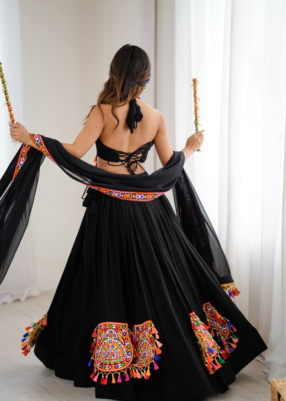 Black Color Navratri Designer Gamthi Work Rady to Wear Lehenga Set