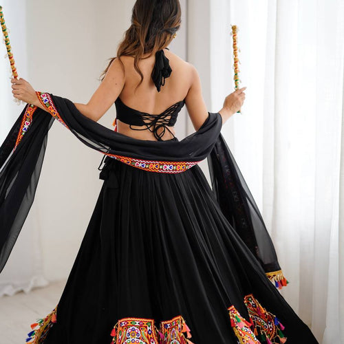 Black Color Navratri Designer Gamthi Work Rady to Wear Lehenga Set