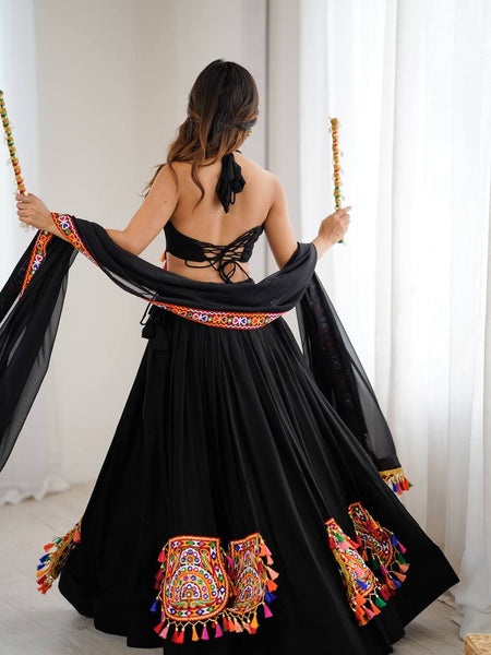 Black Color Navratri Designer Gamthi Work Rady to Wear Lehenga Set