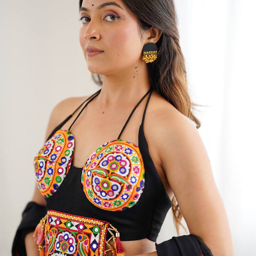 Black Color Navratri Designer Gamthi Work Rady to Wear Lehenga Set