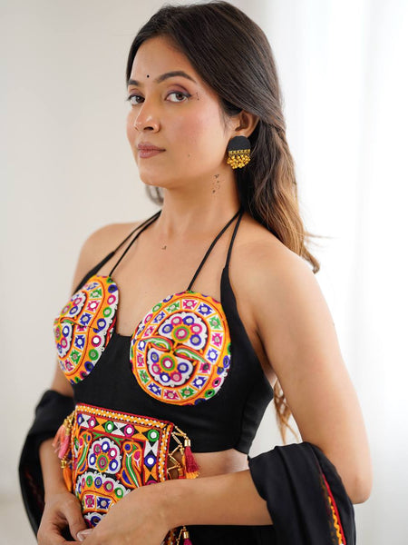 Black Color Navratri Designer Gamthi Work Rady to Wear Lehenga Set