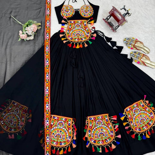Black Color Navratri Designer Gamthi Work Rady to Wear Lehenga Set