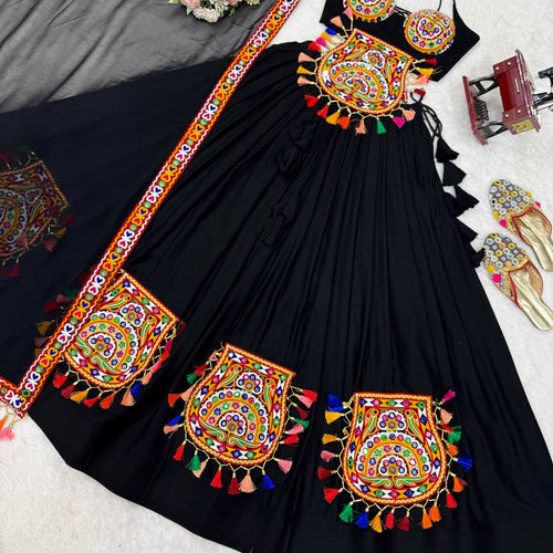 Black Color Navratri Designer Gamthi Work Rady to Wear Lehenga Set