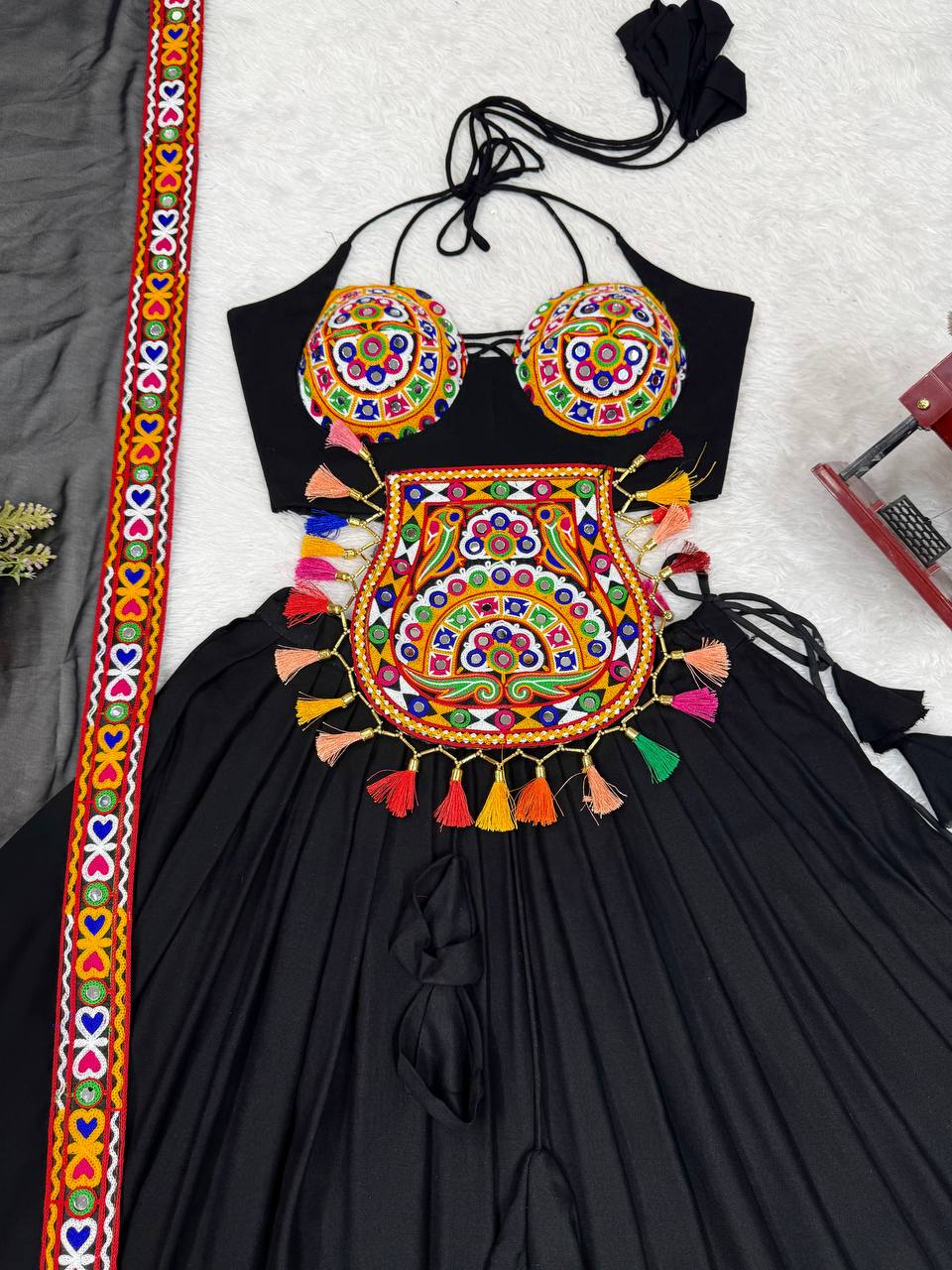 Black Color Navratri Designer Gamthi Work Rady to Wear Lehenga Set