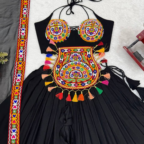 Black Color Navratri Designer Gamthi Work Rady to Wear Lehenga Set