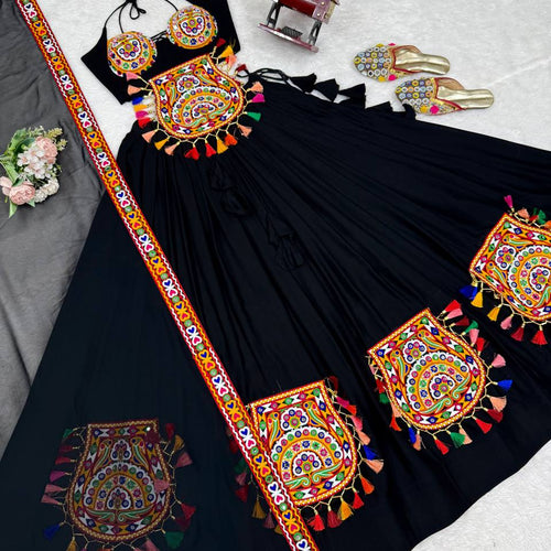 Black Color Navratri Designer Gamthi Work Rady to Wear Lehenga Set