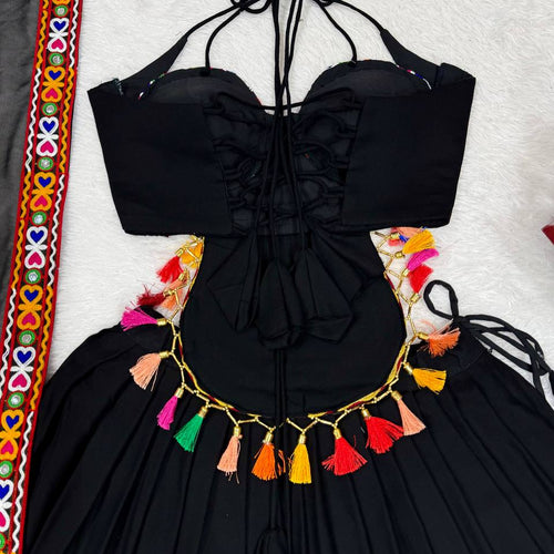 Black Color Navratri Designer Gamthi Work Rady to Wear Lehenga Set