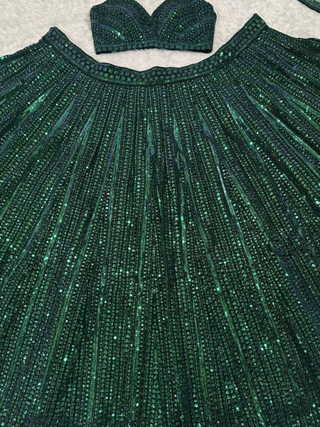 Green Color Heavy Sequence Work Wedding Wear Designer Lehenga