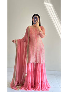 Pink Color Sequence Work Designer Georgette Palazzo Suit