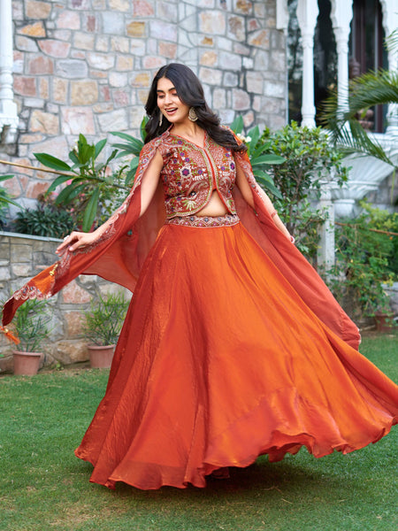 Orange Color Party Wear Sequence Embroidery Work Lehenga Choli