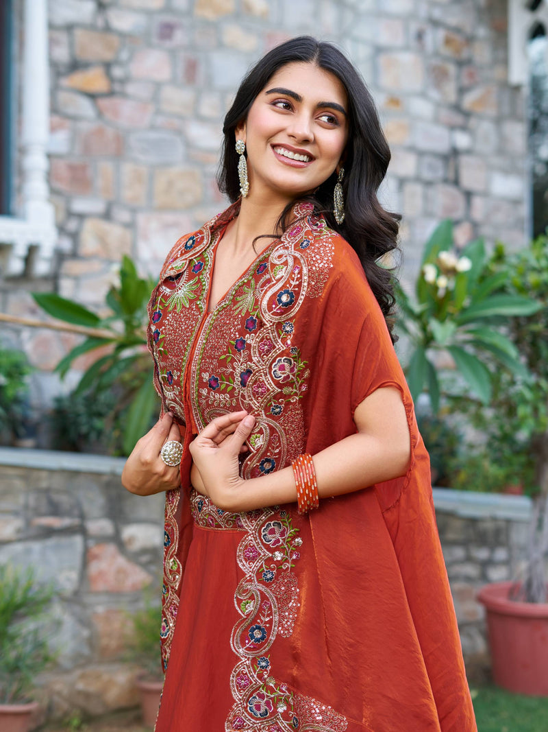 Orange Color Party Wear Sequence Embroidery Work Lehenga Choli