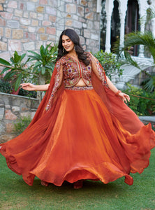 Orange Color Party Wear Sequence Embroidery Work Lehenga Choli