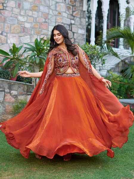 Orange Color Party Wear Sequence Embroidery Work Lehenga Choli