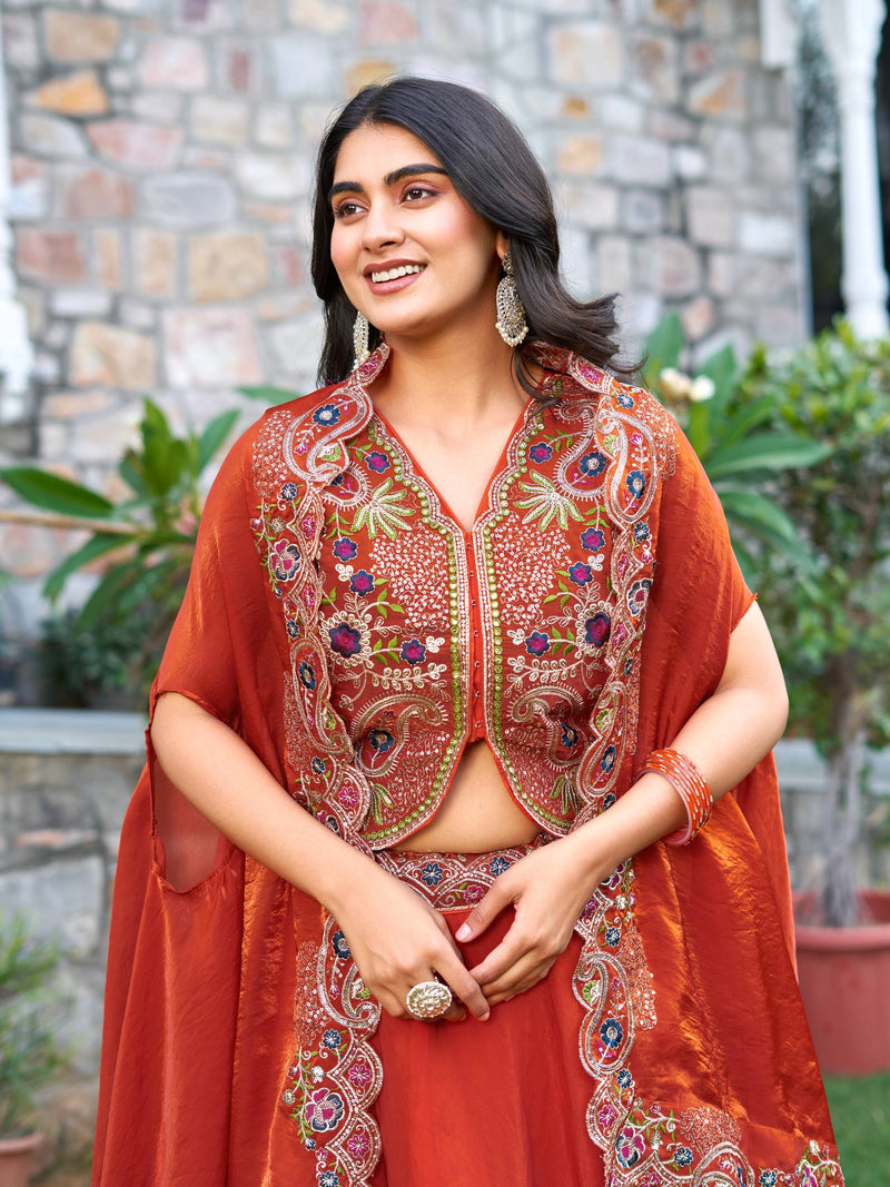 Orange Color Party Wear Sequence Embroidery Work Lehenga Choli