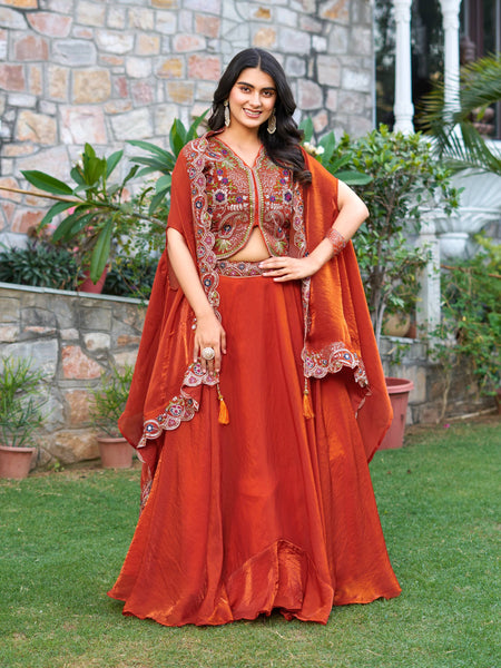 Orange Color Party Wear Sequence Embroidery Work Lehenga Choli