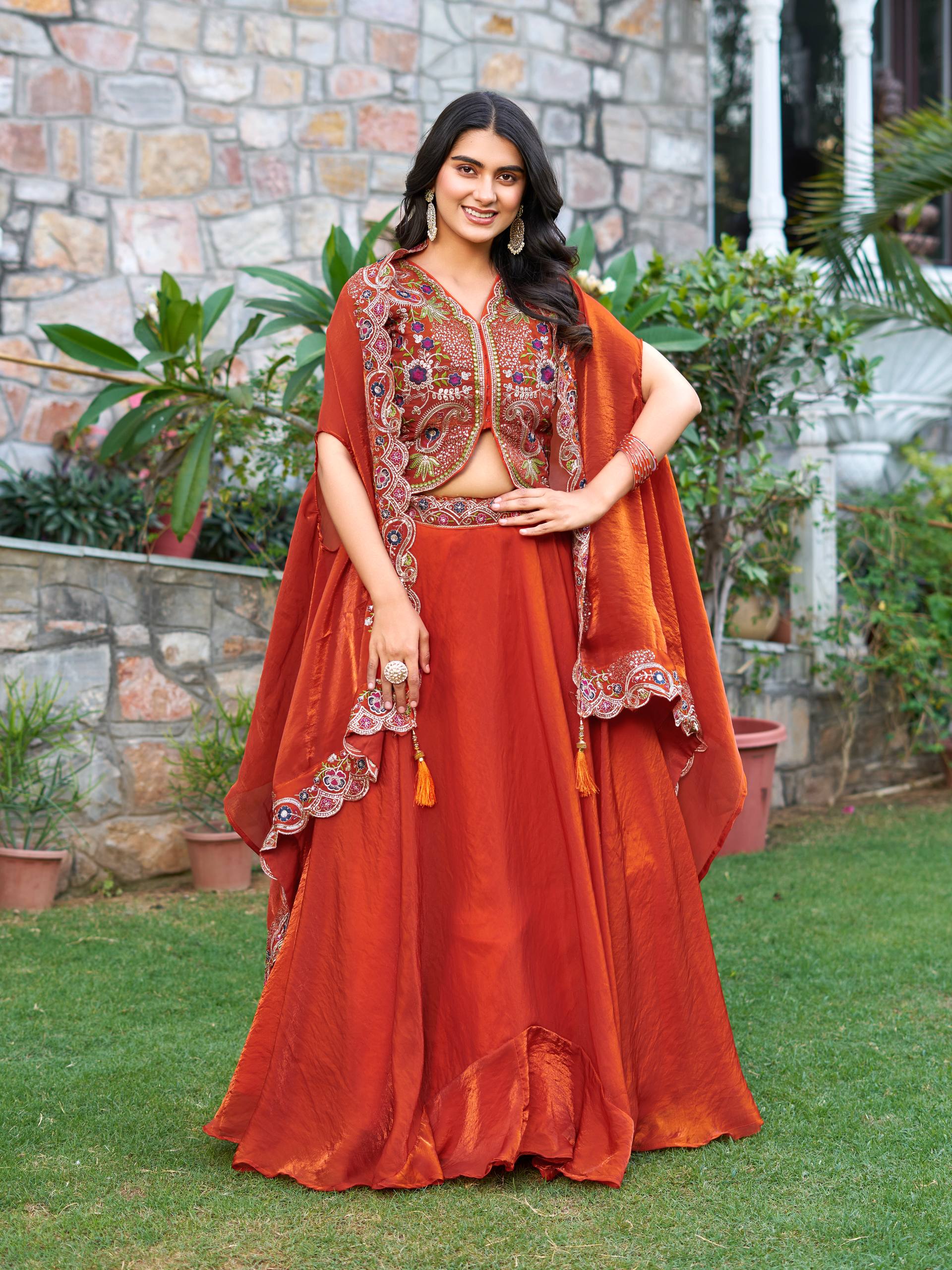 Orange Color Party Wear Sequence Embroidery Work Lehenga Choli