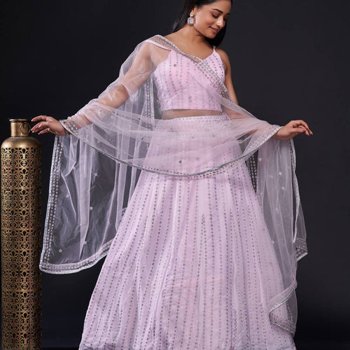 Pink Color Heavy Zari With Sequence Work  Designer Lehenga Choli