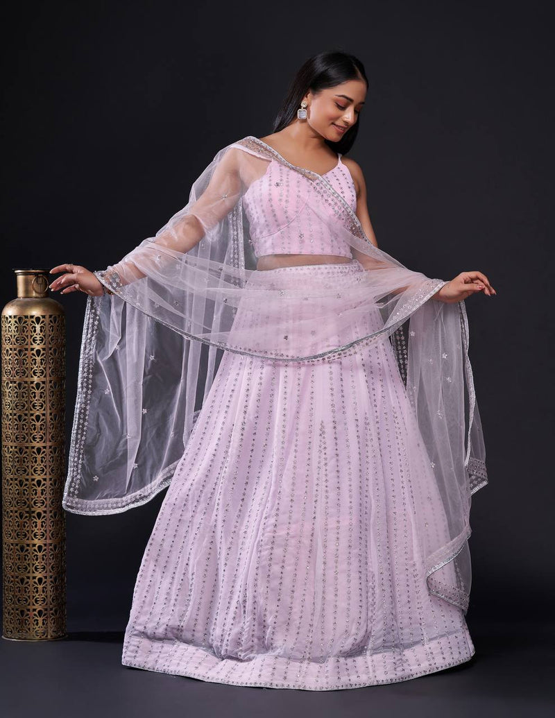 Pink Color Heavy Zari With Sequence Work  Designer Lehenga Choli