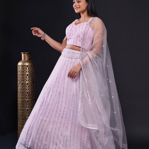 Pink Color Heavy Zari With Sequence Work  Designer Lehenga Choli