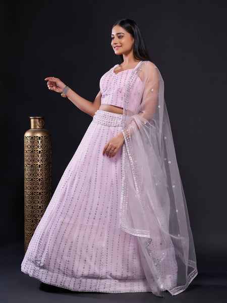 Pink Color Heavy Zari With Sequence Work  Designer Lehenga Choli