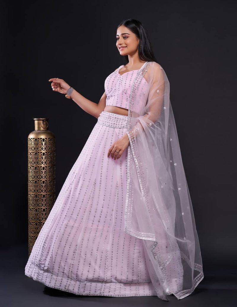 Pink Color Heavy Zari With Sequence Work  Designer Lehenga Choli