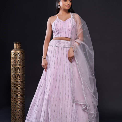 Pink Color Heavy Zari With Sequence Work  Designer Lehenga Choli