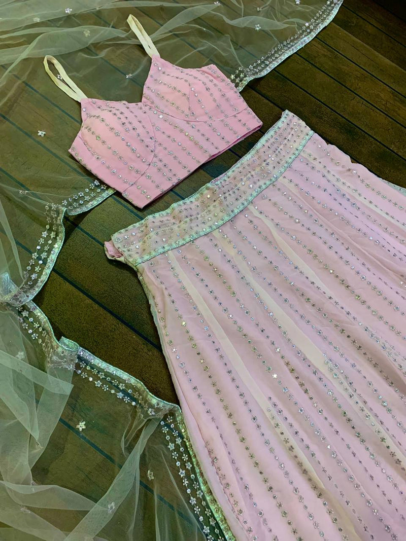 Pink Color Heavy Zari With Sequence Work  Designer Lehenga Choli