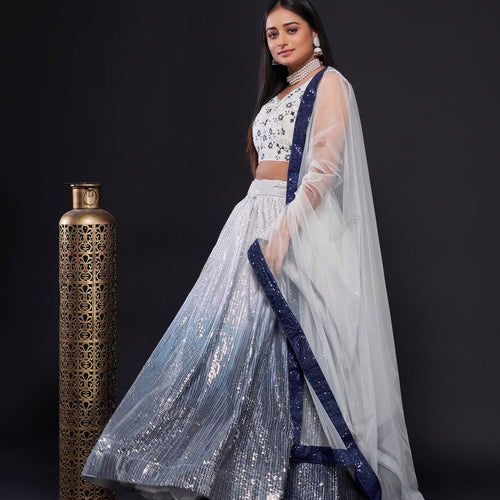 Gray Color Heavy Sequins Work  Designer Lehenga Choli