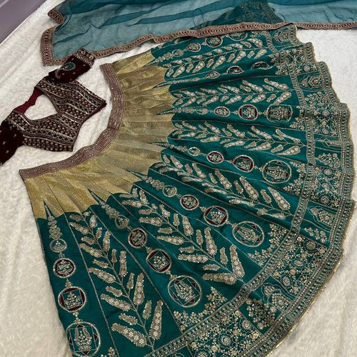 Teal Green Color Heavy Thread  Zari with Sequence Work  Designer Lehenga Choli