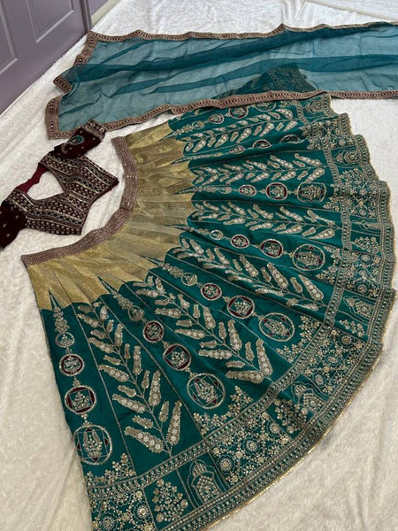 Teal Green Color Heavy Thread  Zari with Sequence Work  Designer Lehenga Choli