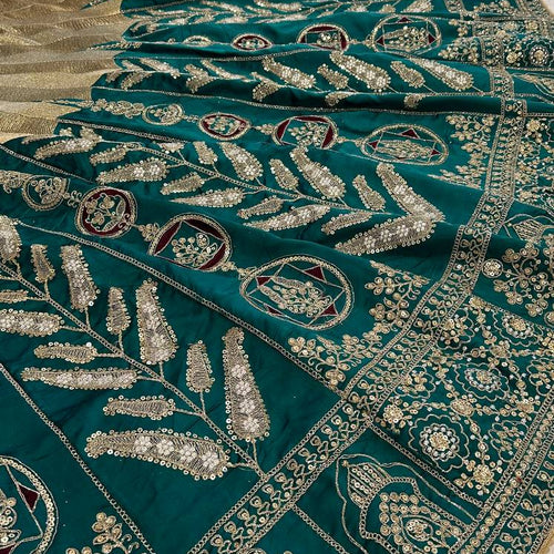 Teal Green Color Heavy Thread  Zari with Sequence Work  Designer Lehenga Choli