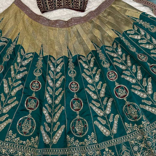 Teal Green Color Heavy Thread  Zari with Sequence Work  Designer Lehenga Choli