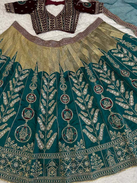 Teal Green Color Heavy Thread  Zari with Sequence Work  Designer Lehenga Choli