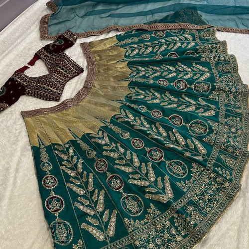 Teal Green Color Heavy Thread  Zari with Sequence Work  Designer Lehenga Choli