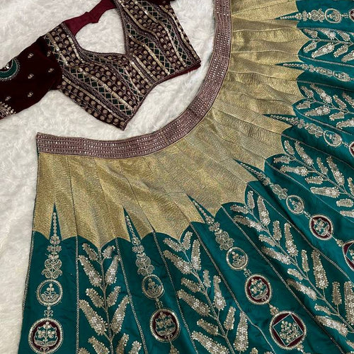 Teal Green Color Heavy Thread  Zari with Sequence Work  Designer Lehenga Choli