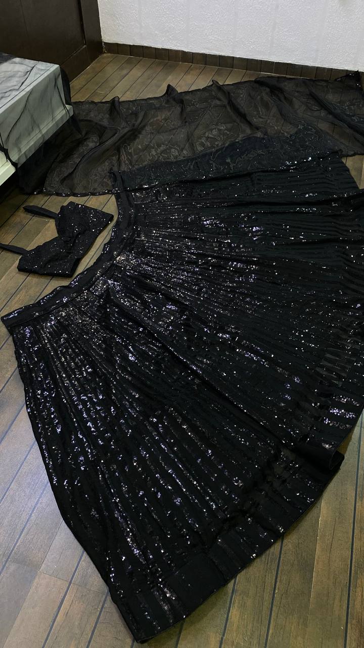 Black Color Trending Sequence Work  Designer Lehenga Choli