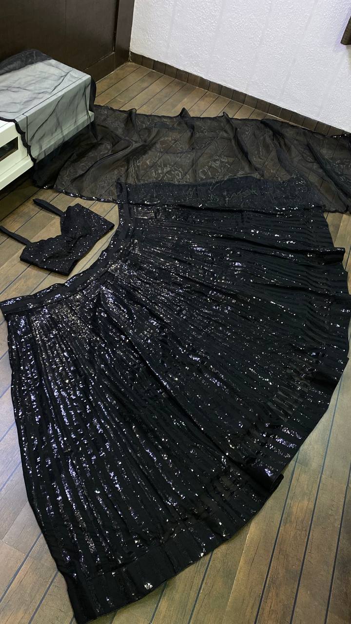 Black Color Trending Sequence Work  Designer Lehenga Choli