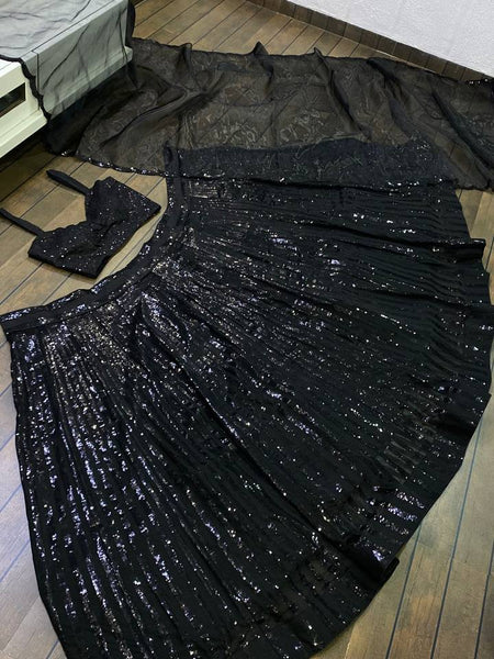 Black Color Trending Sequence Work  Designer Lehenga Choli