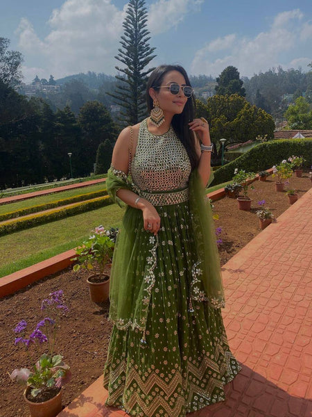Green Color Zari with Sequience Work  Designer Party Wear Lehenga Choli