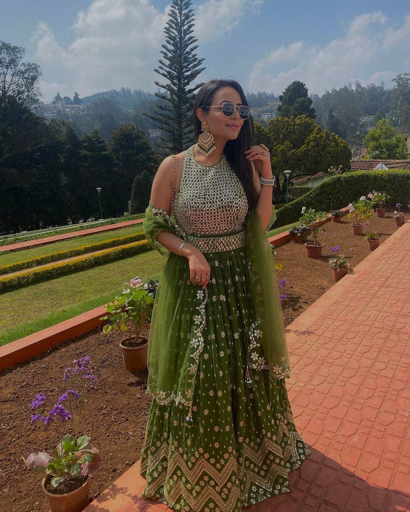 Green Color Zari with Sequience Work  Designer Party Wear Lehenga Choli