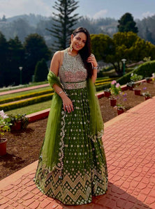 Green Color Zari with Sequience Work  Designer Party Wear Lehenga Choli